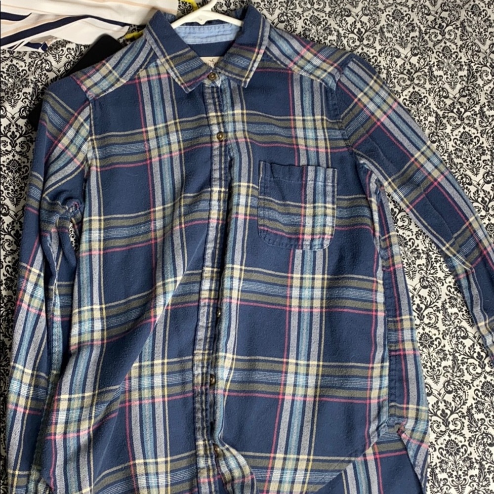 Hollister pink and blue flannel.